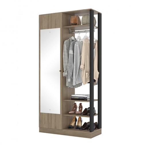 [HE2WR1D01] Wardrobe 01 Mirror/Door | Rustic/Black | D287-171